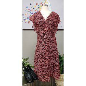 Karin Stevens Black and Pink-Coral Flutter Sleeve Midi Dress Y2K Vibe Size 12